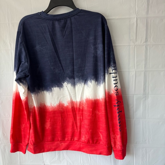 NWOT Simply Southern Red White Blue Patriotic Flag USA Pullover Shirt SZ L - Picture 2 of 10